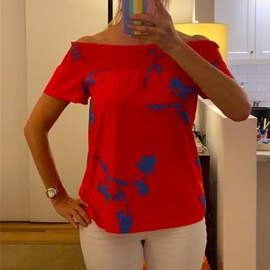 100% AUTHENTIC TORY BURCH RED BLUE FLORAL TOP SIZE 2